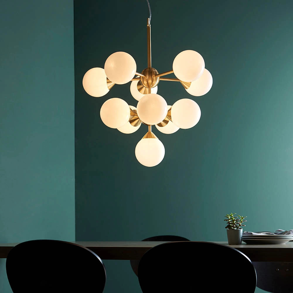 Lampadario Oscar Endon ottone 11 sfere vetro bianco G9