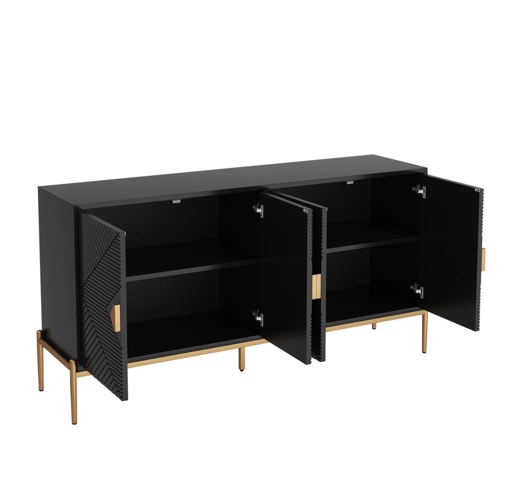 Credenza 162x40x80 cm nera in MDF e pannello truciolare, 4 ante