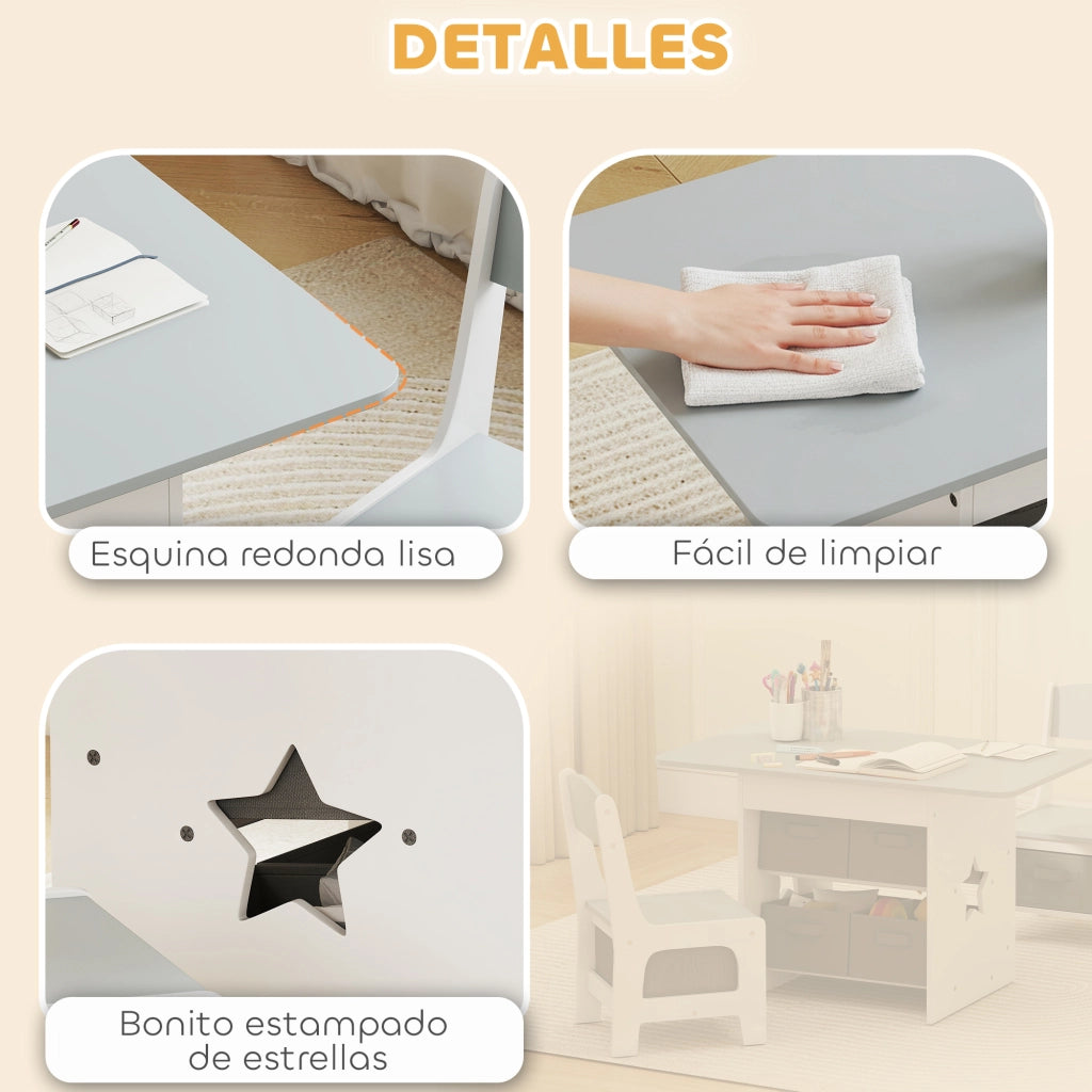 Tavolo Bambini con 2 Sedie e 6 Cassetti Stelle Grigio ¨C Xylo ¨C 3-8 Anni
