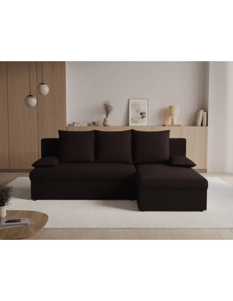 Divano ad angolo Marrone scuro 3 posti trasformabile con contenitore 206x90x146cm GINA