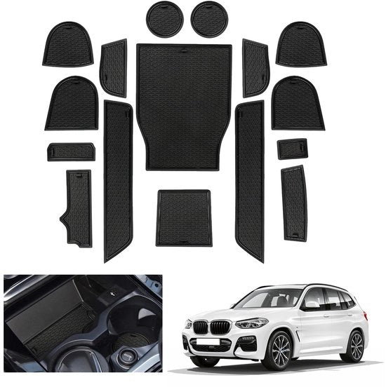 Accessori compatibili con BMW X3 G01/ X4 G02/ iX3 2019-2023 2024, Mattoncini antislittamento, Mattoncini antislittamento in gomma per X3 iX3 X4, Mattoncini per console centrale, Mattoncini per portiere, Accessori per BMW X3 G01 (Nero)