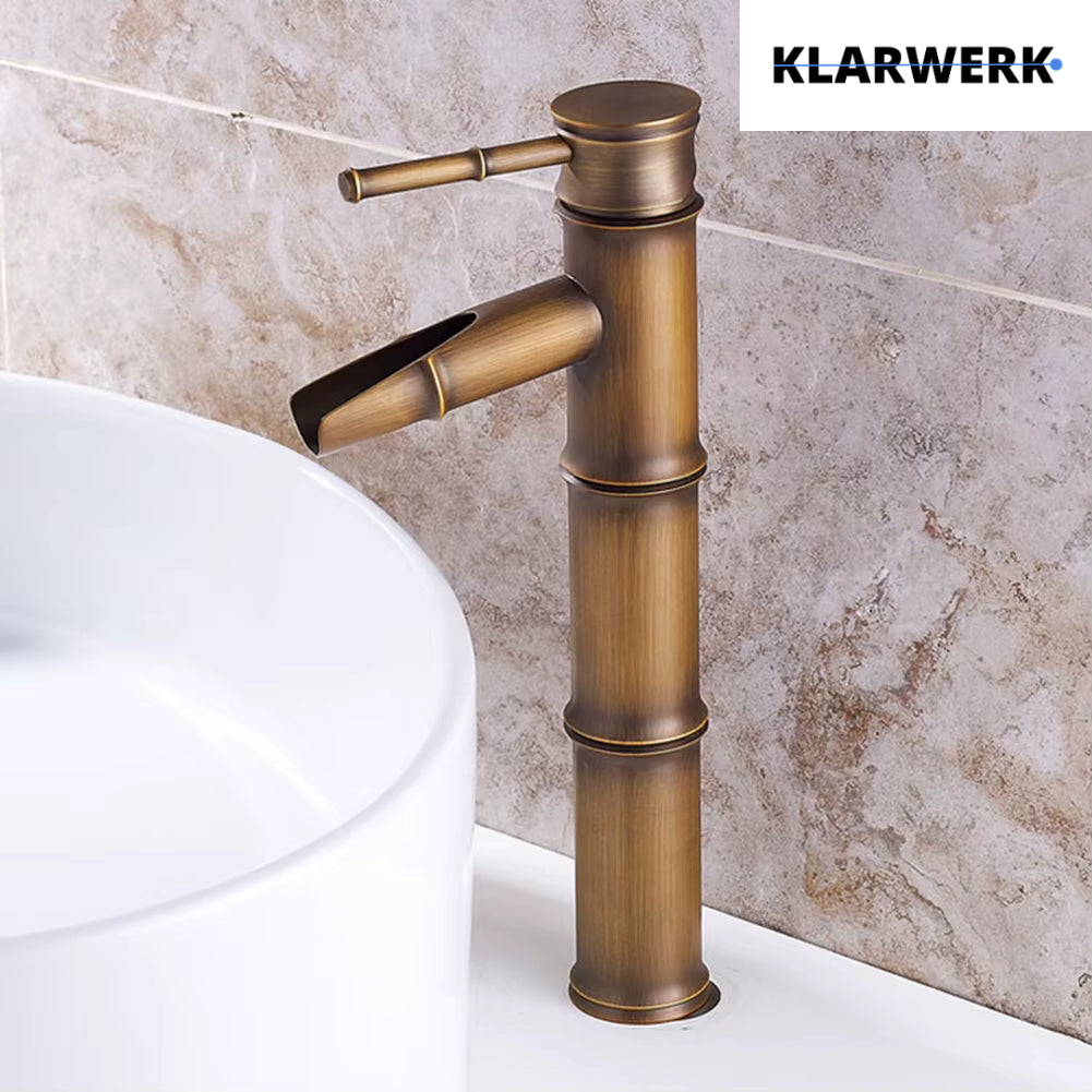 YURI | Rubinetto per bagno a cascata in bambù alto in ottone dorato | in acciaio inox per lavelli alti | Miscelatore giapponese 2 attacchi