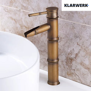 YURI | Rubinetto per bagno a cascata in bambù alto in ottone dorato | in acciaio inox per lavelli alti | Miscelatore giapponese 2 attacchi