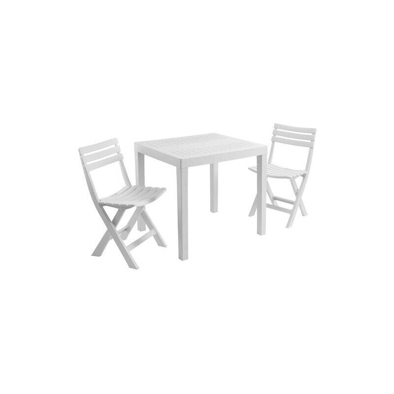 SET CLUB DA GIARDINO CON TAVOLO E SEDIE IN RESINA DI COLORE BIANCO