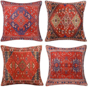 Cuscini decorativi - 45x45 cm - tessuto a quadri astratti - rosso - cotone e lino