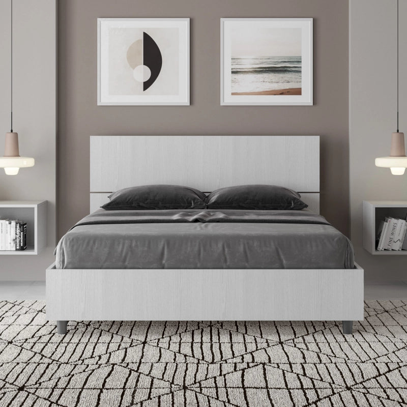 Letto Matrimoniale francese 140x200 cm testata dritta Demas - Contenitore,Bianco Frassino