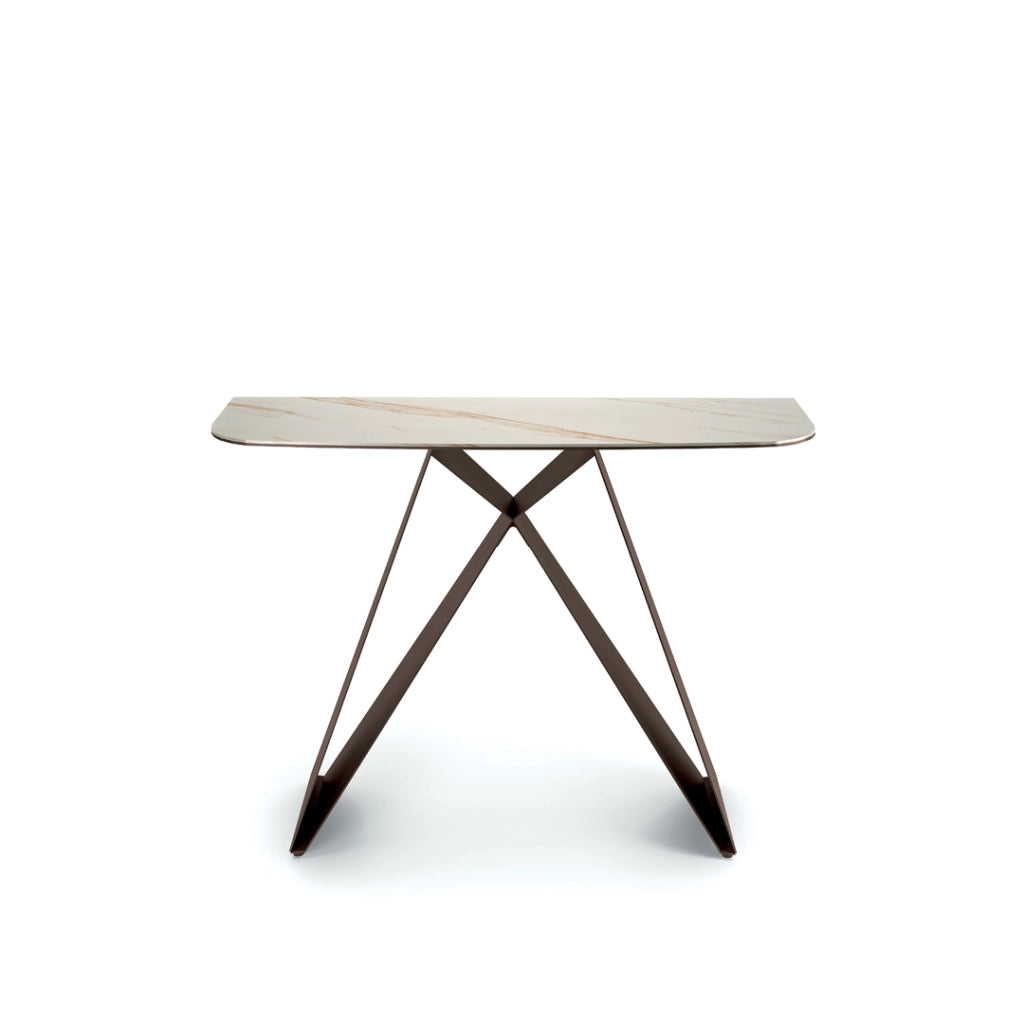 Consolle Thalia 110x30 cm con top in ceramica marmo calacatta oro e struttura in metallo verniciato bronzo - Stones