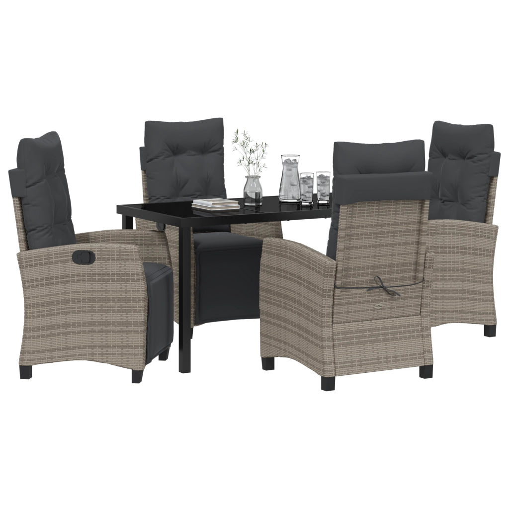 Set da Pranzo da Giardino 5 Pezzi Grigio in Polyrattan