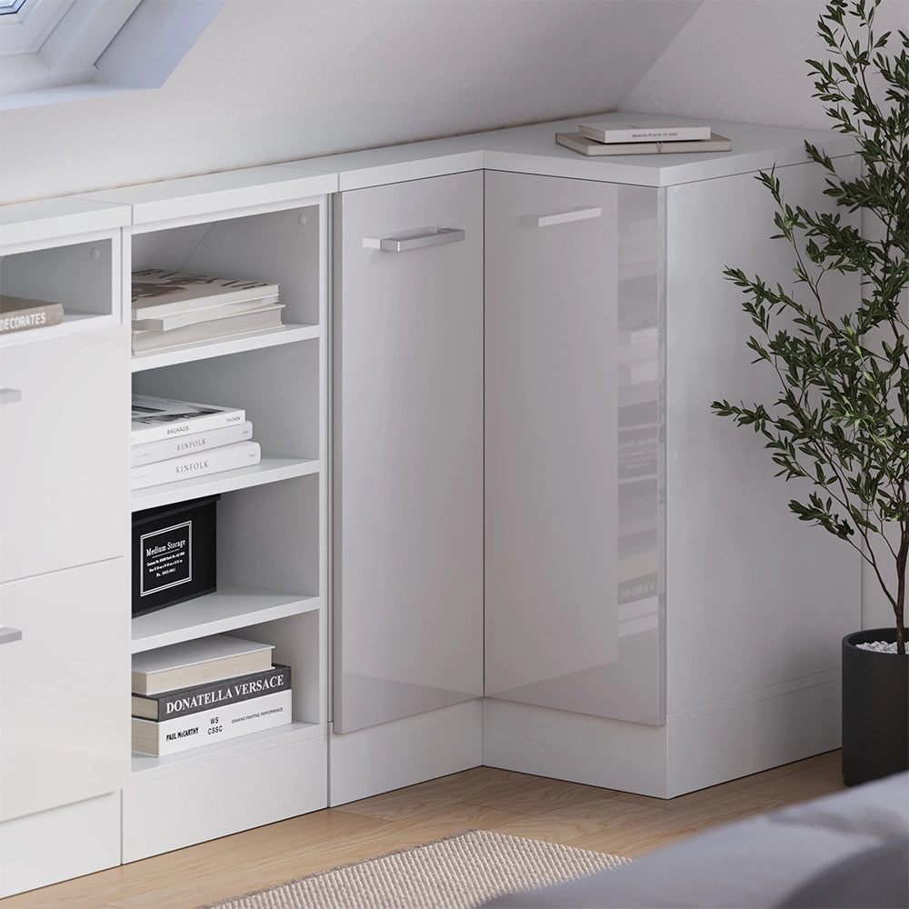 Mobile sottotetto Mobile angolare Rion Bianco lucido/Bianco 75.6 x 83.8 cm con 1 porta Vicco