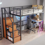 Letto mezzanino 90x200cm - Xylo - nero, armadio, scaffali, luce controllabile