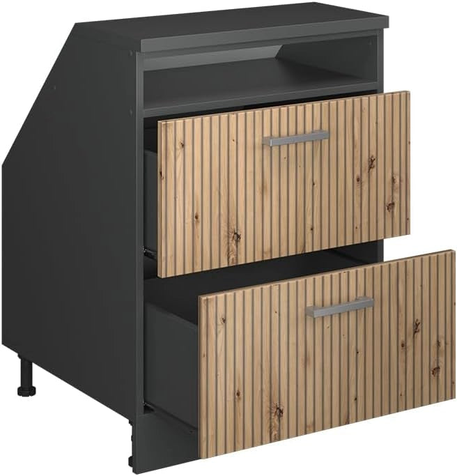 Mobile sottotetto Rion, Rovere artigianale, 60 x 81.6 cm con 2 cassetti, carcassa 60 cm profondità, adatto per il salvaspazio sotto tetti spioventi