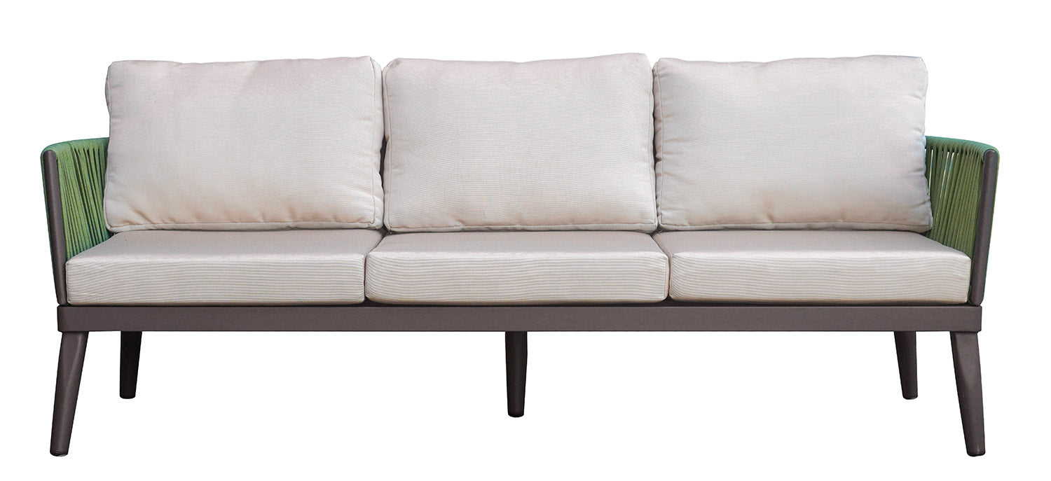 Set Salotto da Giardino Divano 2 Poltrone e Tavolino Nimes con Cuscini in Alluminio e Corda Verde e Grigio