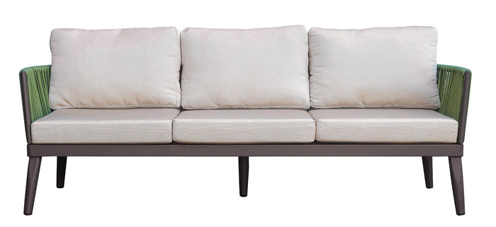 Set Salotto da Giardino Divano 2 Poltrone e Tavolino Nimes con Cuscini in Alluminio e Corda Verde e Grigio