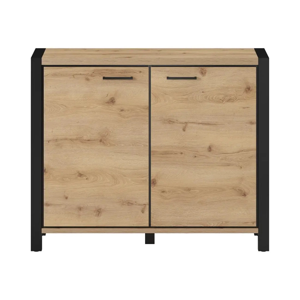 Buffet piccolo modello 110cm collezione TIVORA con 2 porte colore quercia e nero.