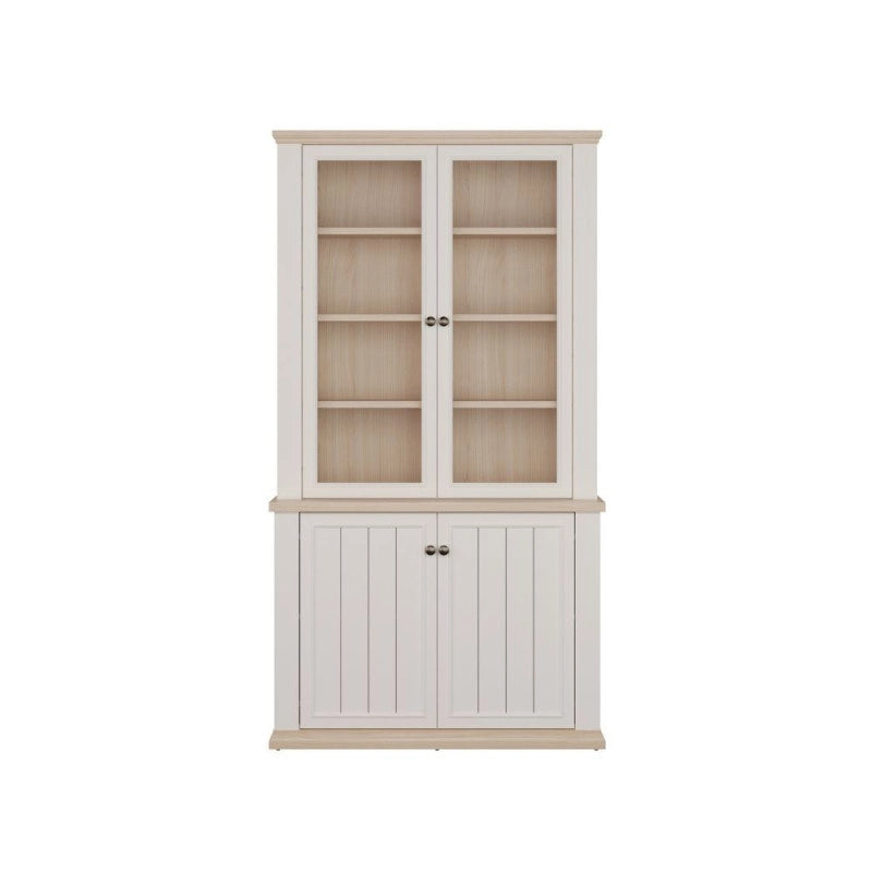 Vetrina Essenza con 2 ante a vetro e 2 ante in stile classico colore bianco e rovere