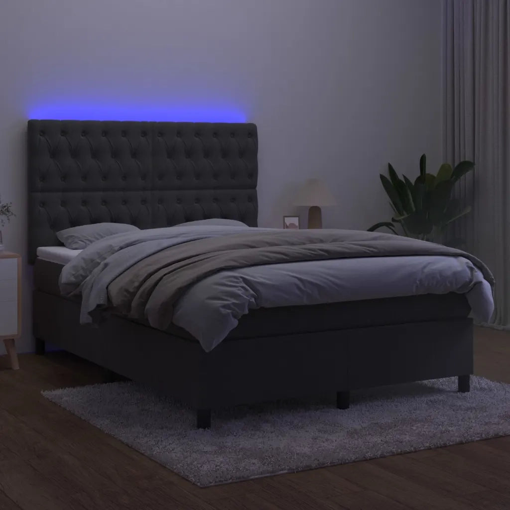 Letto a Molle con Materasso e LED Grigio Scuro 140x190 cm 3136300