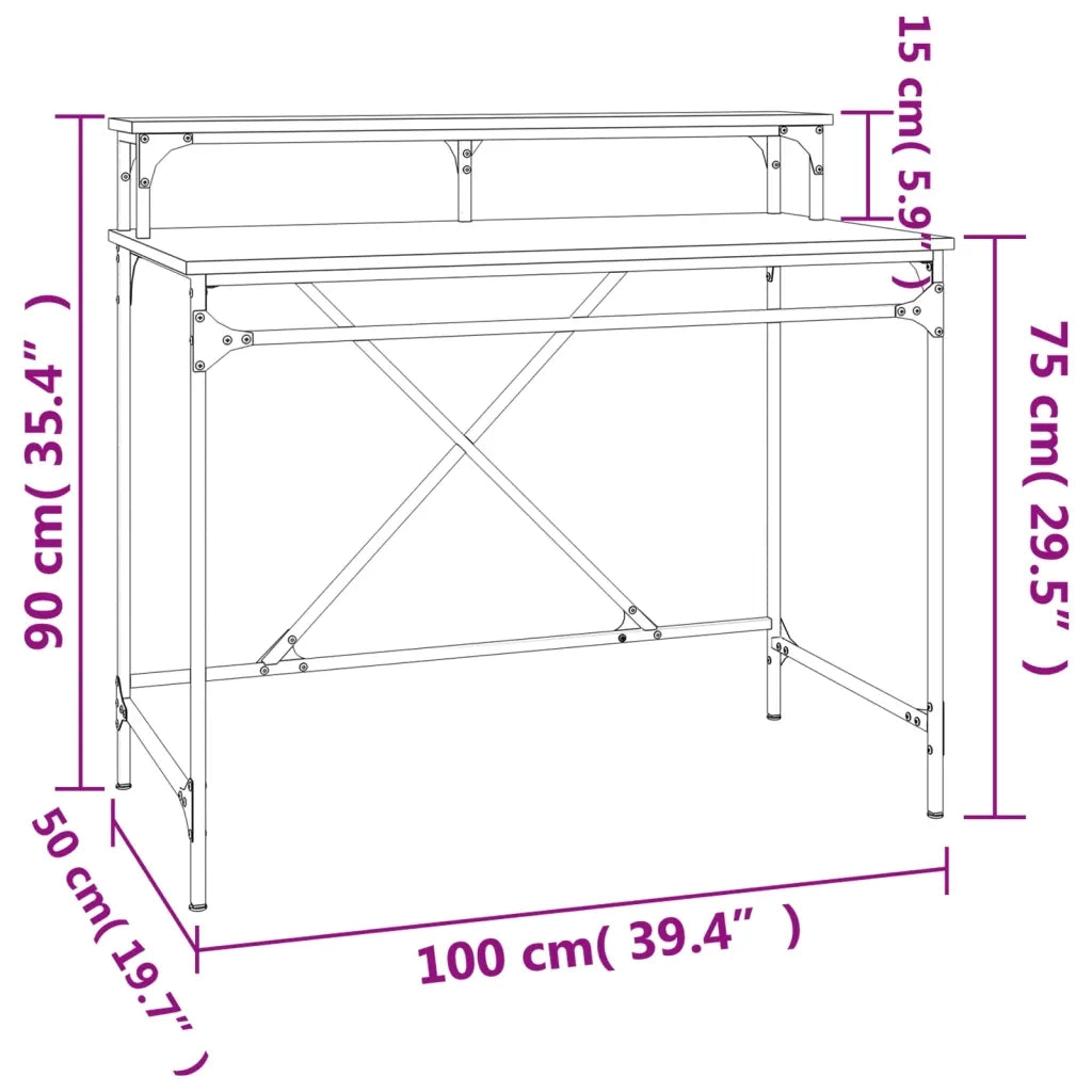 Scrivania Rovere Fumo 100x50x90 cm in Legno Multistrato e Ferro 826701