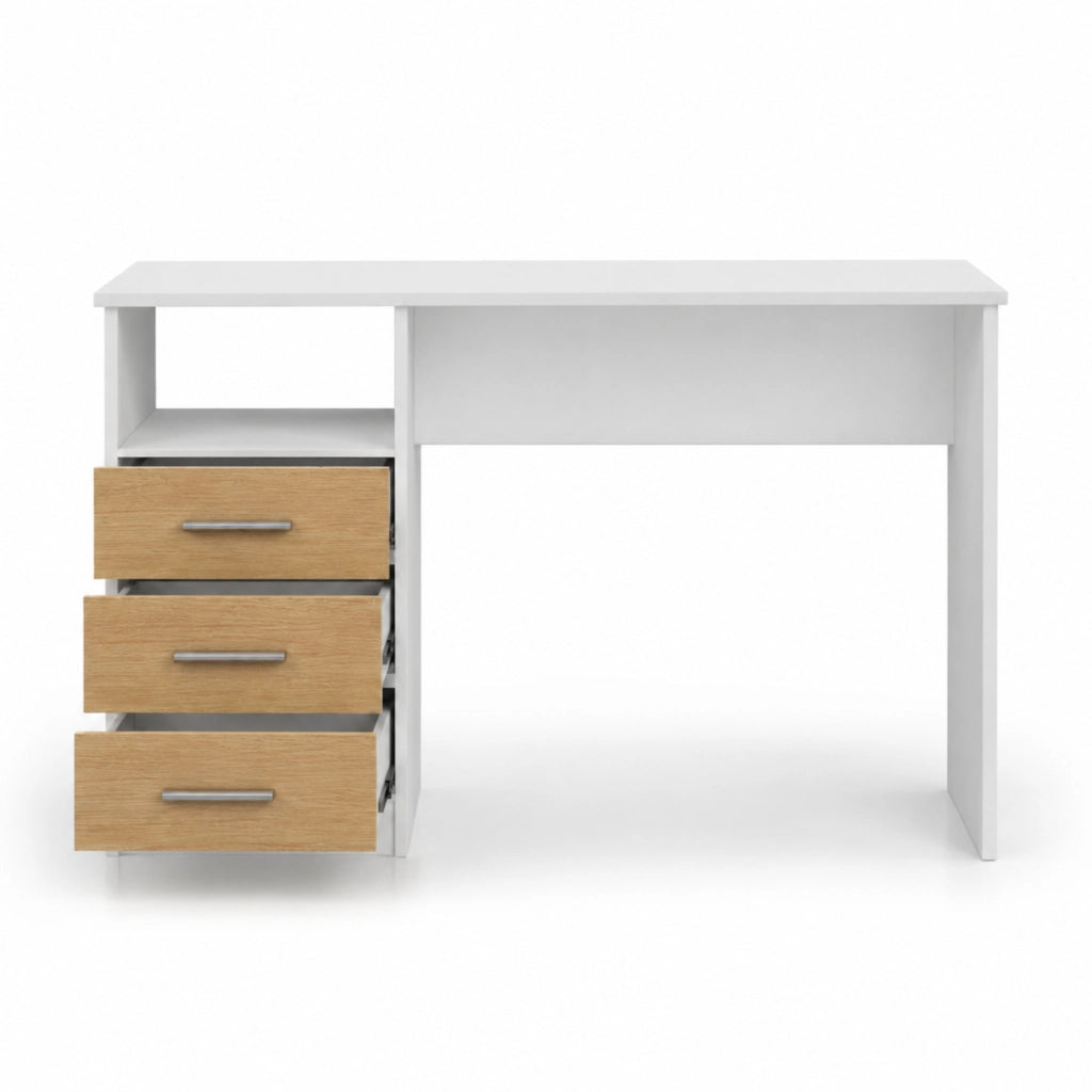 Scrivania Desk Per Studio Con Cassetti Laterali Postazione PC Salvaspazio Ufficio Soggiorno E Cameretta 120 X 72 X 48 Cm Bianco E Rovere
