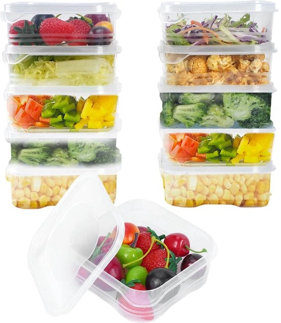 Set di 10 contenitori alimentari, contenitori da pasto riutilizzabili, contenitori da asporto con coperchi, scatole da 350 ml per forno a microonde e congelatore per la cucina