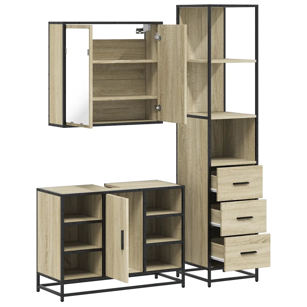 Set Mobili da Bagno 3 pz Rovere Sonoma in Legno Multistrato 3301151