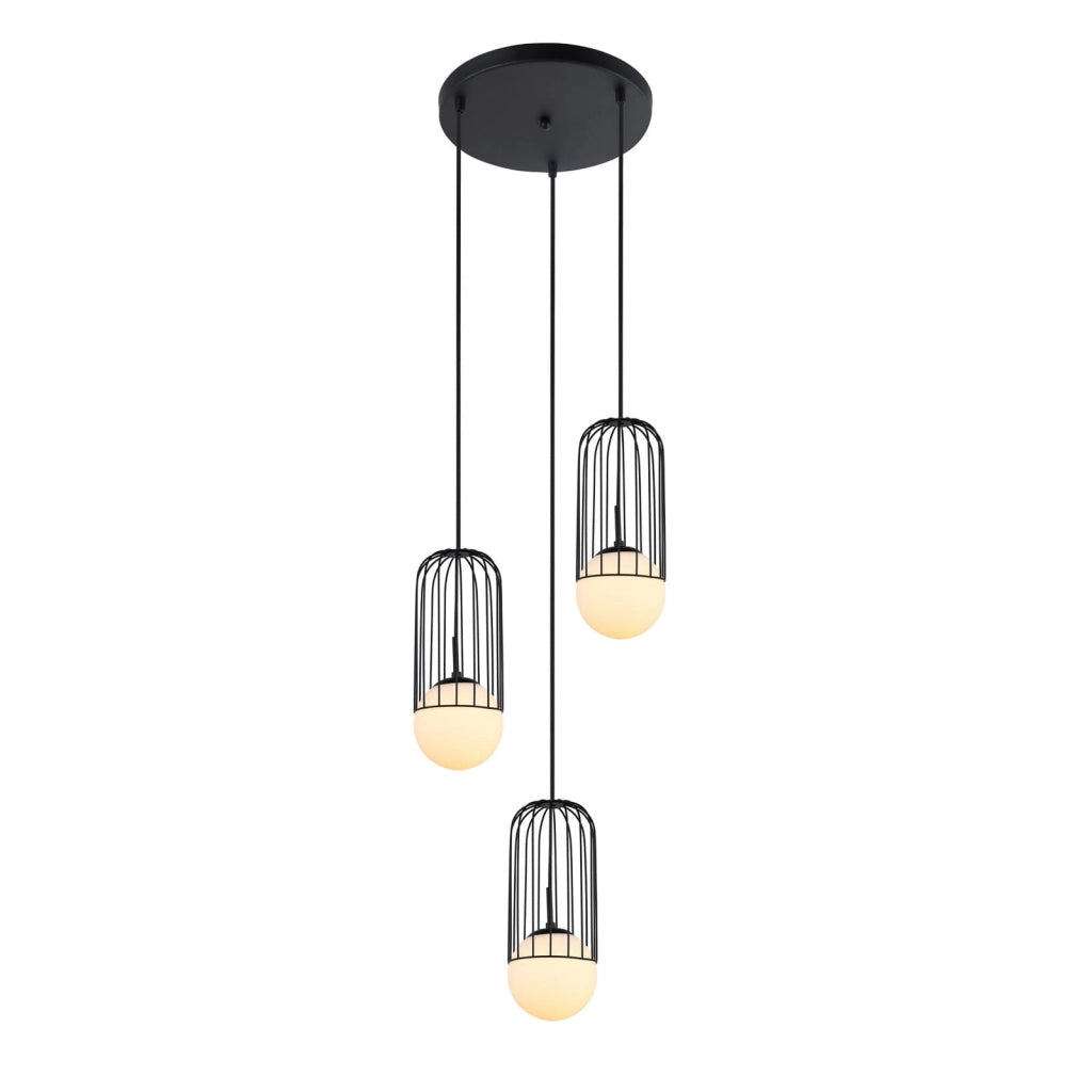 Lampadario Italux Matty moderno 3 luci E27 nero/bianco