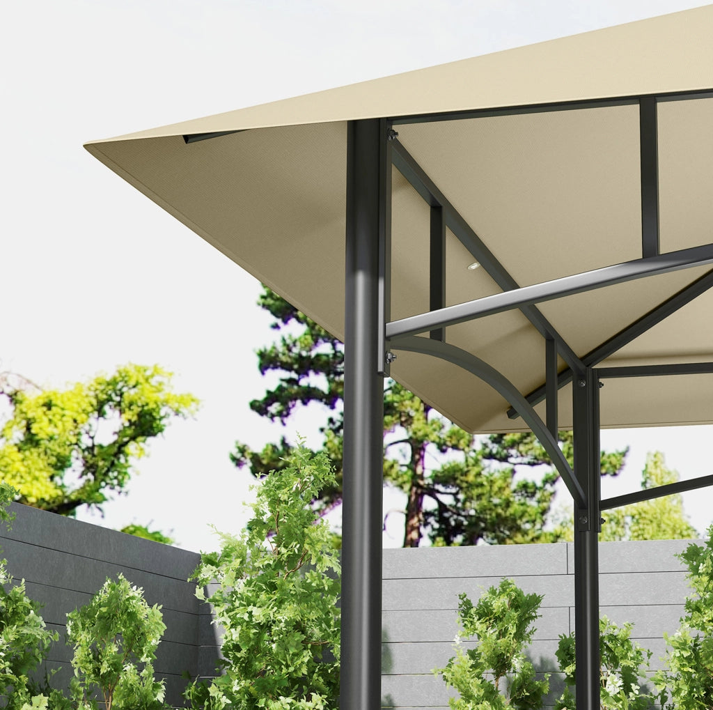 Gazebo per barbecue beige con doppio tetto e ripiani laterali