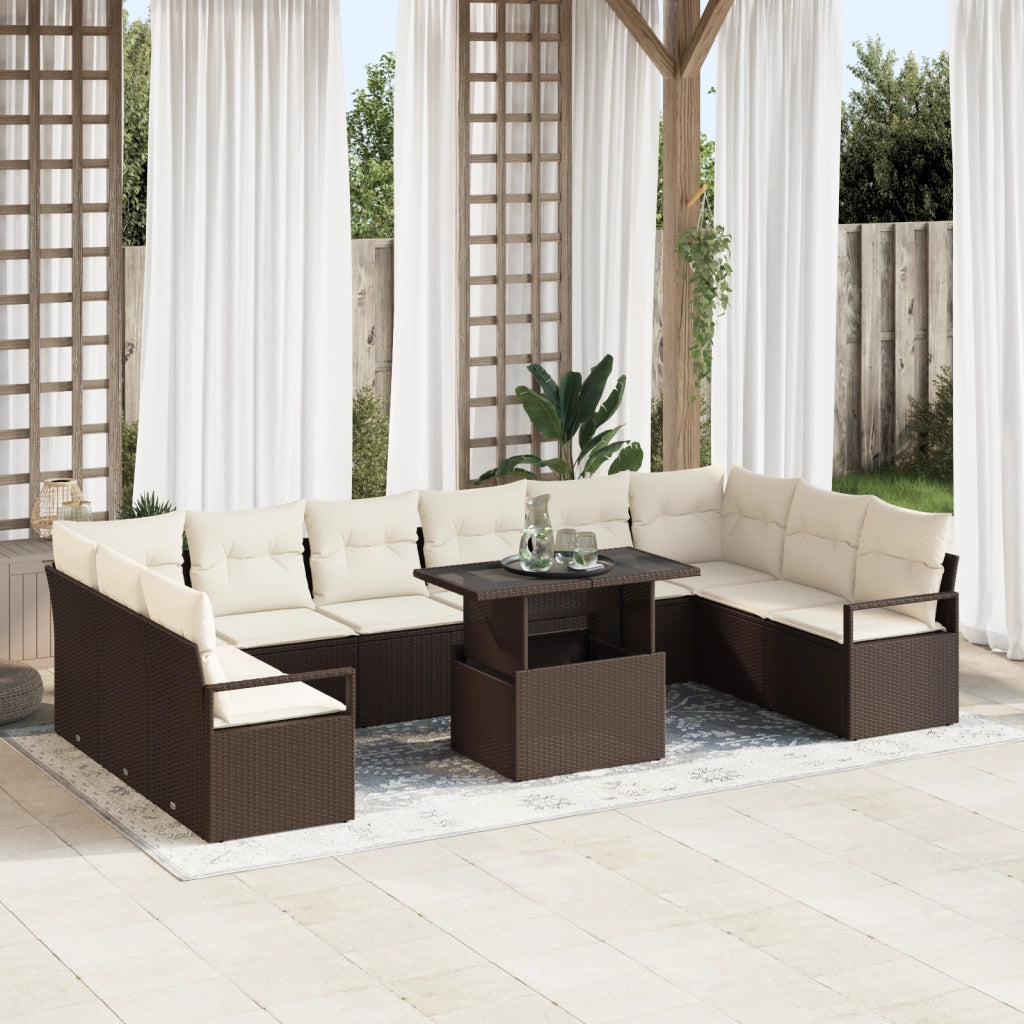 Set di divani da giardino  11 pezzi con cuscini Rattan marrone