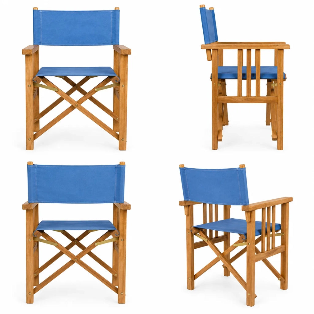 Sedia Regista pieghevole in Legno Teak e Tela azzurra - Cannes