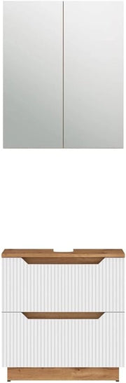 Set di mobili da bagno Lotta, Rovere/bianco a strisce, 2 parti
