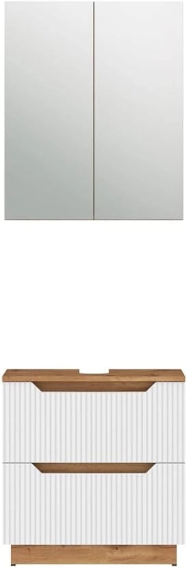 Set di mobili da bagno Lotta, Rovere/bianco a strisce, 2 parti
