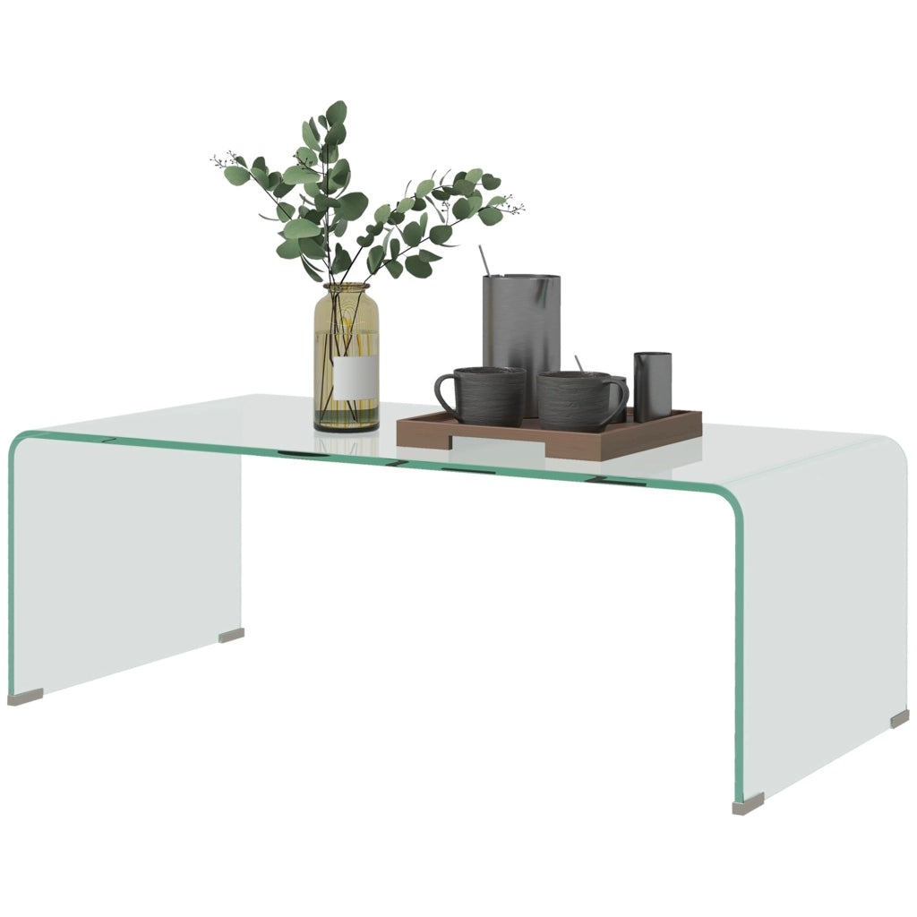 Tavolino in Vetro Temperato Moderno da Salotto con Design Monoblocco, 100x50x35 cm, Trasparente