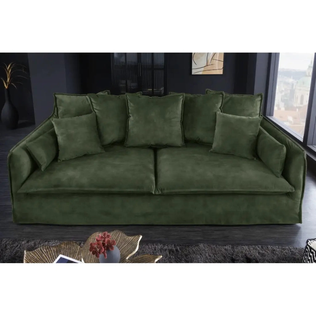 Divano KALIA destro - Velluto verde scuro - 3 posti - Stile contemporaneo