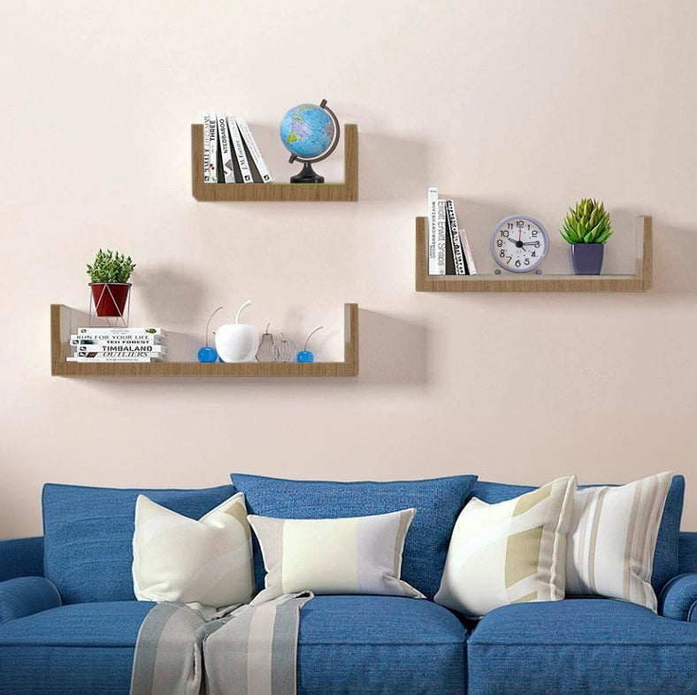 MAURY'S SET 3 MENSOLE LINEARI IN DIFFERENTI DIMENSIONI CON FINITURA ROVERE