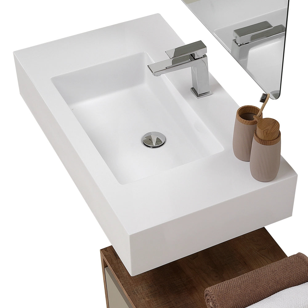 Mobile bagno sospeso 80 cm tortora e tabacco con lavabo sospeso e specchio – Numa