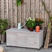 Panca Contenitore in Legno di Abete, Cassapanca da Esterno con Piedini Antiscivolo 127x56x60cm, Grigio