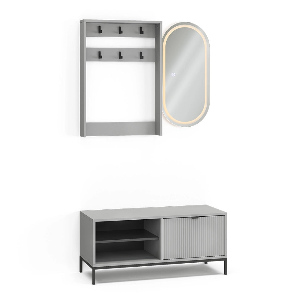 Armadio da ingresso Eliza Grigio 100 x 45 cm Set, 3 parti Vicco