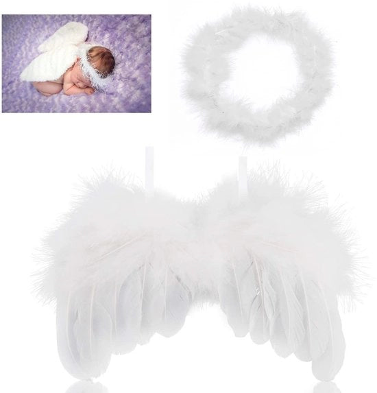 Set di accessori per foto di neonati - Ali dell'angelo - Bianco - Outfits per bambina - Ideale per fotosessi - Adatto per 0-6 mesi