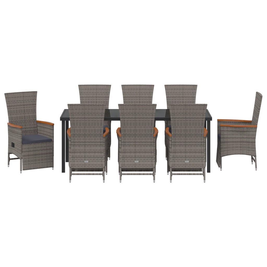 Set da Pranzo da Giardino 9 Pezzi con Cuscini Grigio in Polyrattan