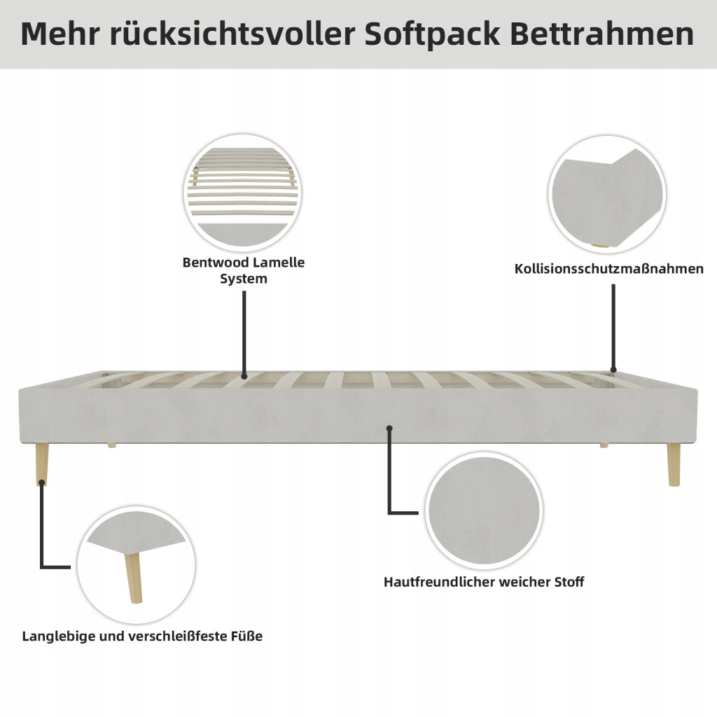 Letto singolo minimalista - Xylo - 90x200 - Beige - Velluto