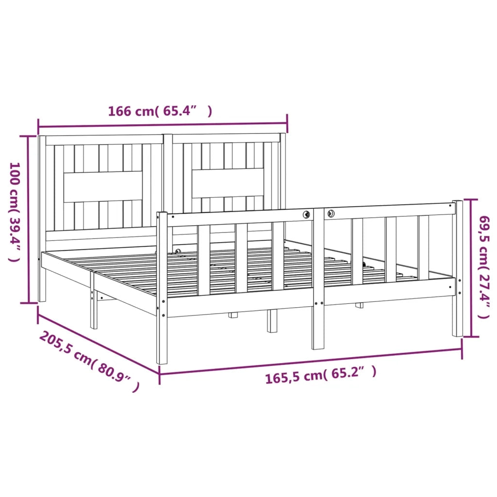 Giroletto con Testiera-Struttura Letto con testiera in Legno Massello di Pino 160x200 cm