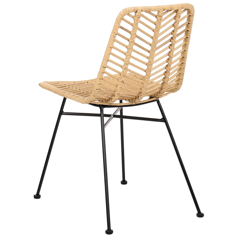 Set di 2 sedie in rattan naturale con seduta e schienale in vimini, senza braccioli, gambe in ferro