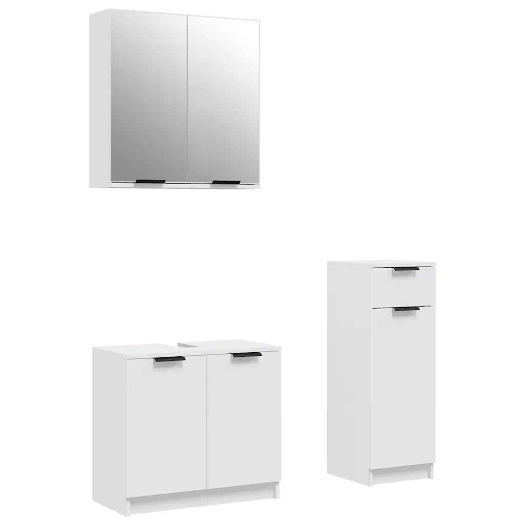 Set di Mobili da Bagno 3 pz Bianco in Legno Multistrato 3115868