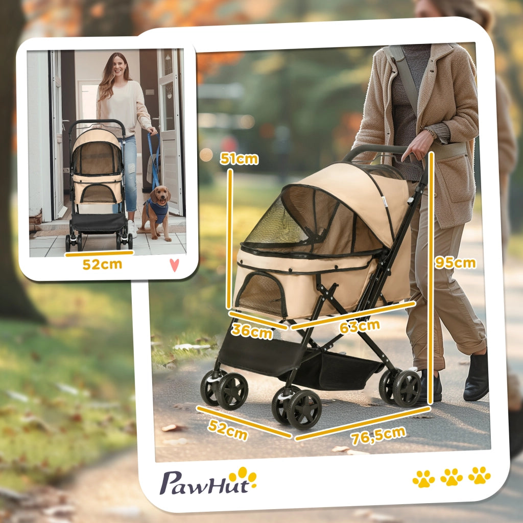 Carrello pieghevole con cesta ampia, finestre in mesh e freni posteriori, poliestere marrone 76,5 × 52 × 95 cm