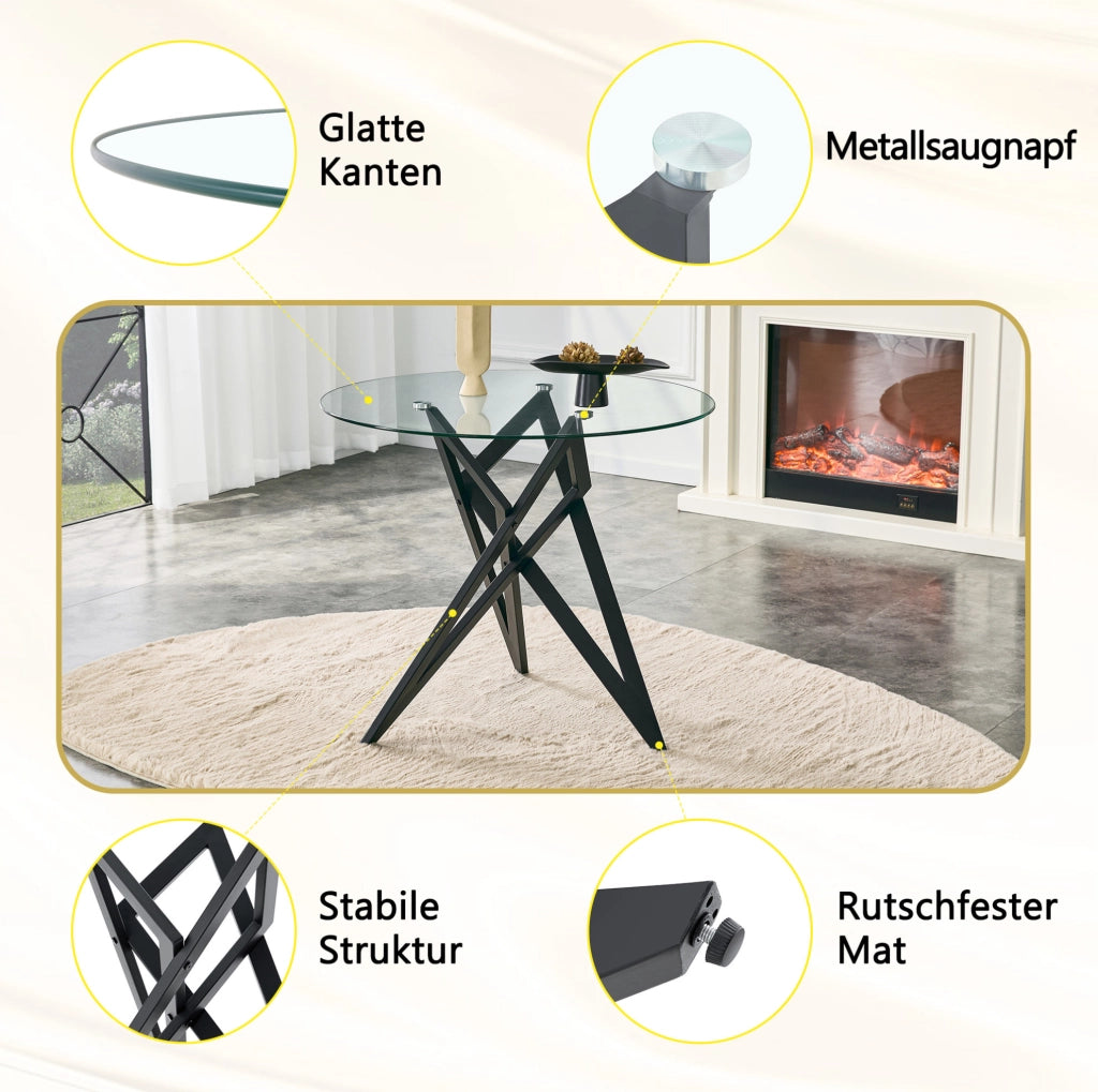 Tavolino da caffè rotondo in vetro e metallo nero Ø 85 cm