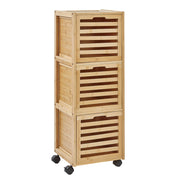 Armadietto da bagno a 3 cassetti marrone chiaro Bambù Ruote in gomma Stoccaggio bagno