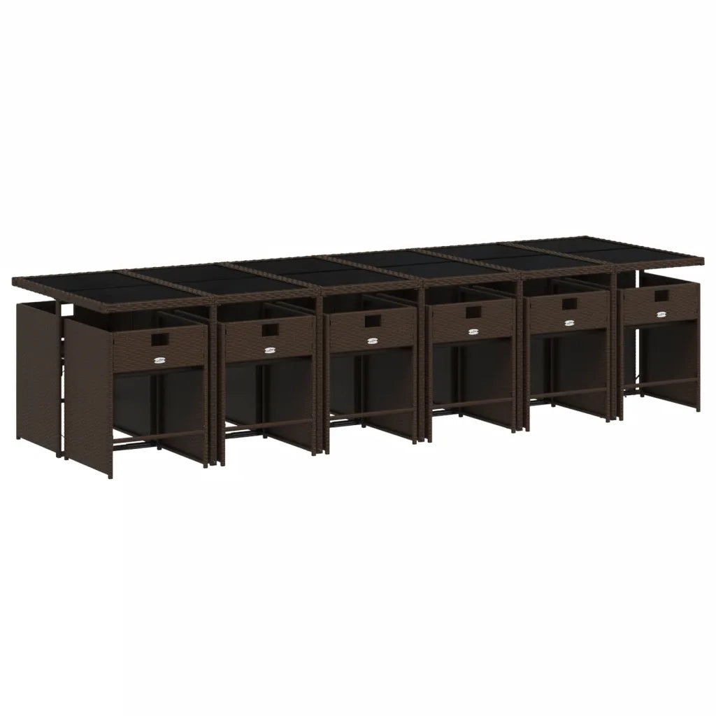 Set da Pranzo da Giardino 13pz con Cuscini Marrone Polyrattan