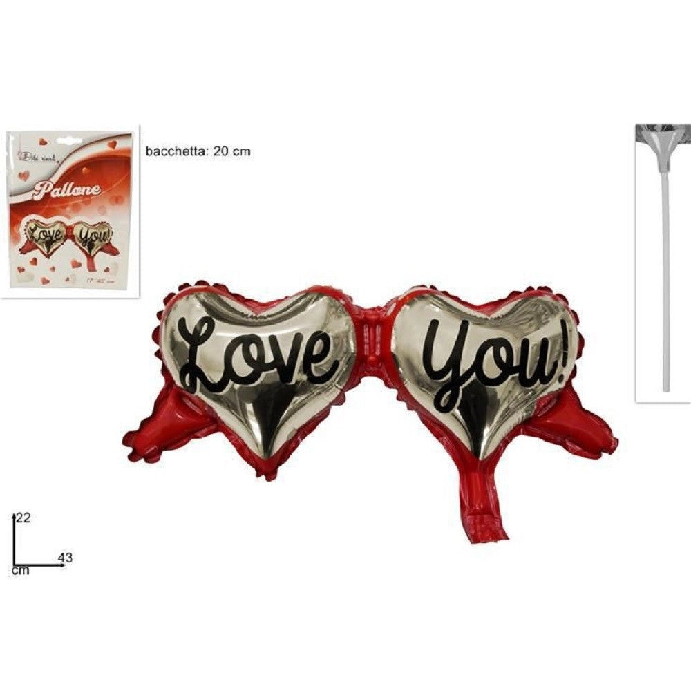 Trade Shop - Set 3 Pz Palloncino 2 Cuori I Love You Pallone Bacchetta Addobbo San Valentino -
