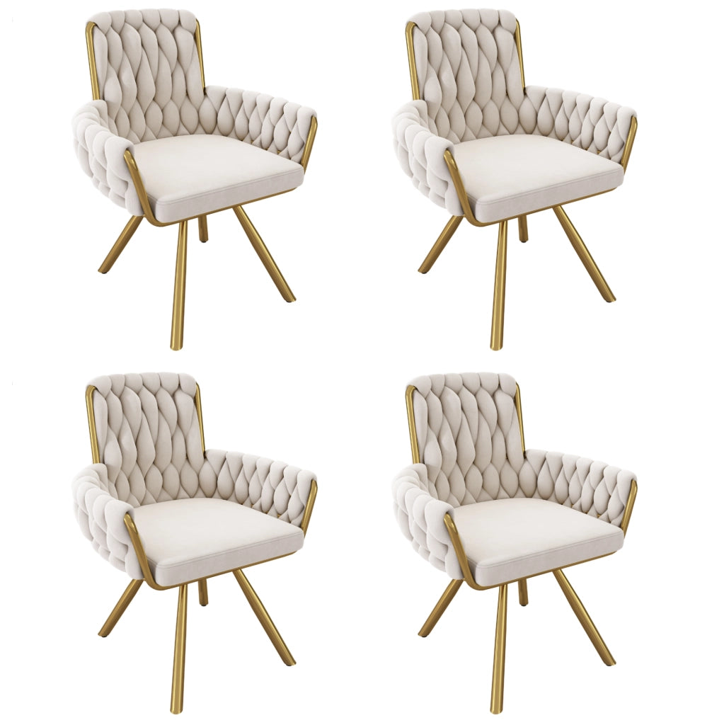 Set di 4 sedie da pranzo girevoli in velluto beige