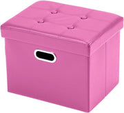 Pouf opbergdoos pieghevole in pelle - sgabello per divano - 43 x 33 x 33 cm - rosa