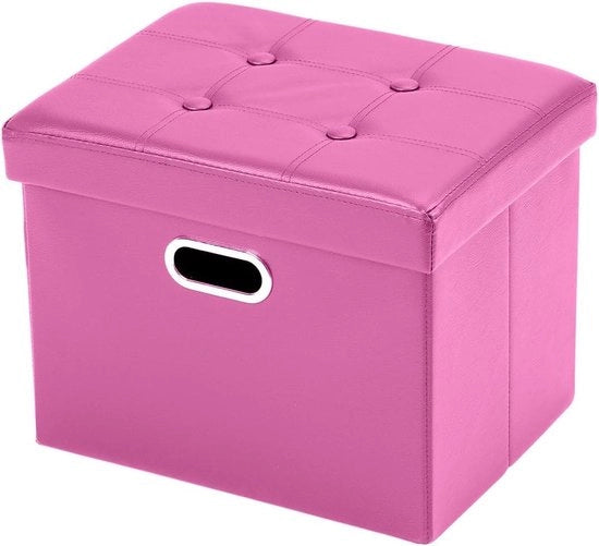 Pouf opbergdoos pieghevole in pelle - sgabello per divano - 43 x 33 x 33 cm - rosa